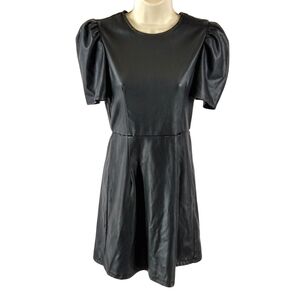 THML Black Vegan Leather Puff Sleeve Dress